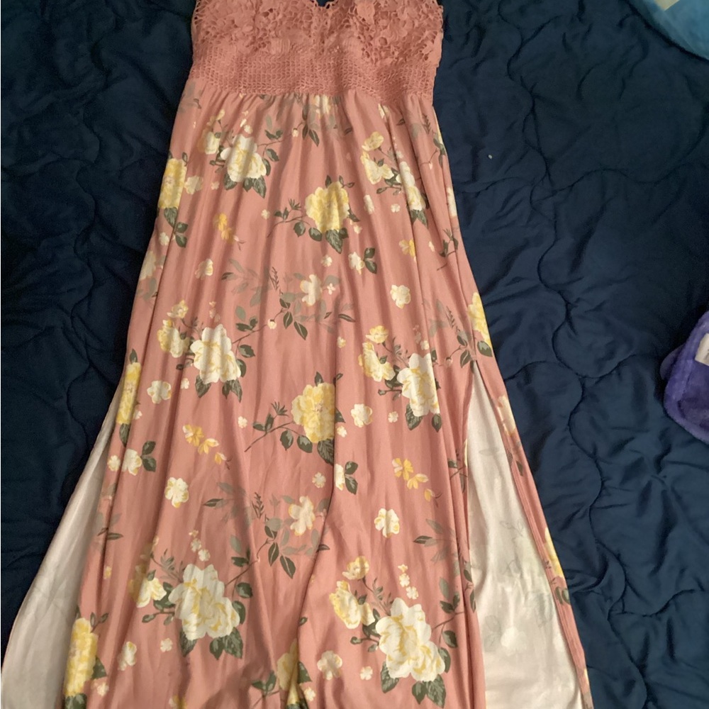 No Boundaries Asymmetrical Dress in Pink and Yellow Floral